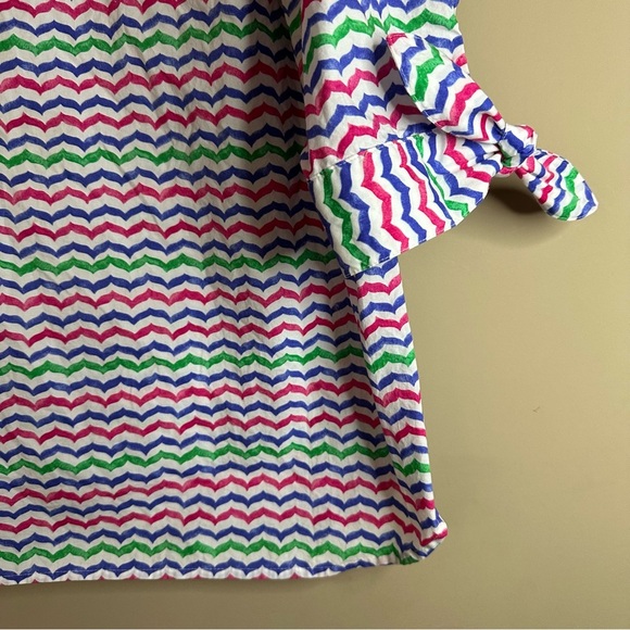 Talbots Women 1XP Petite Cotton Popover Peasant Top Bow 3/4 Sleeve Colorful - Picture 4 of 8